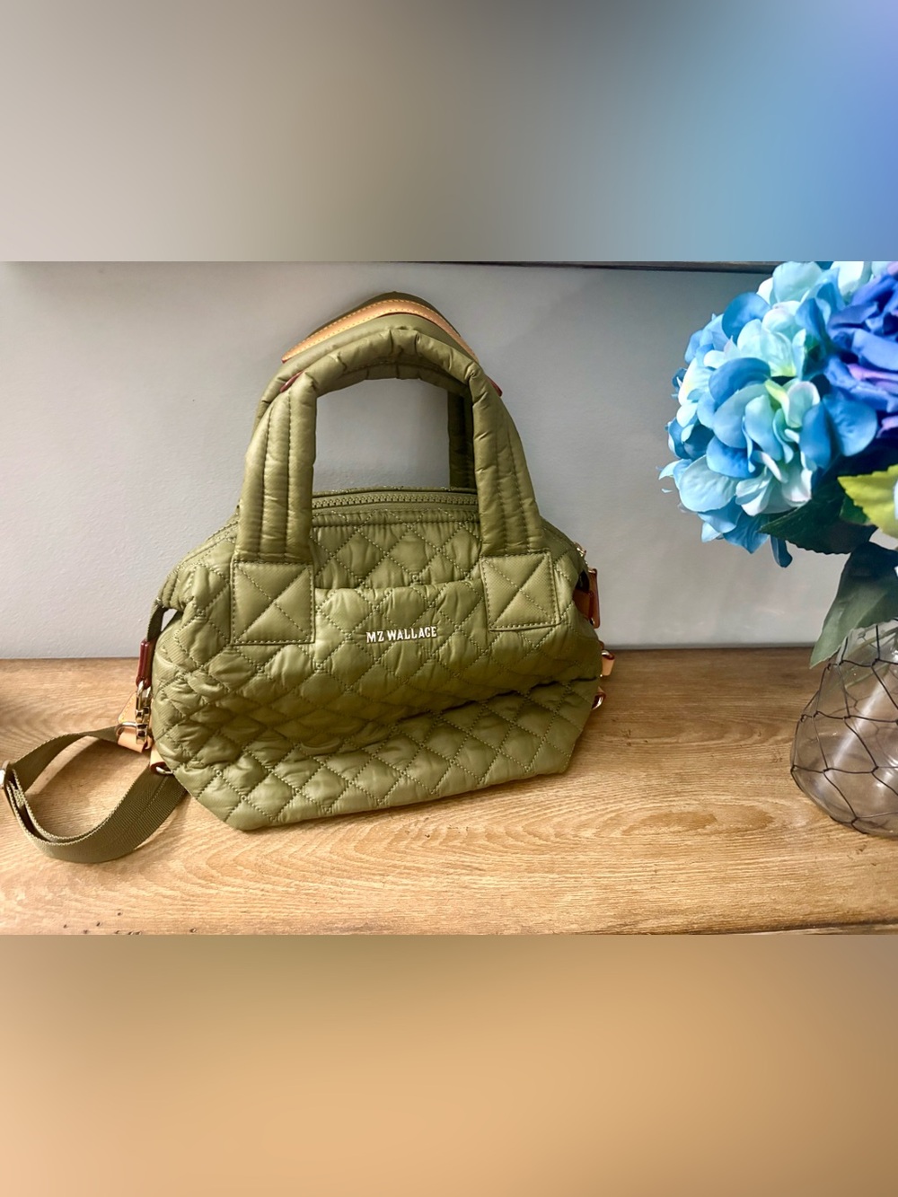 MZ Wallace Small Metro Sutton Deluxe Moss Green Quilted Nylon Crossbody Bag NWOT - Picture 14 of 15